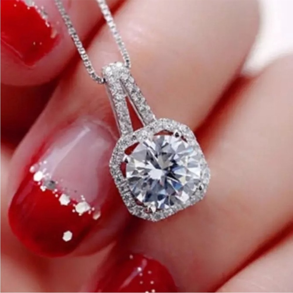 NEW 925 Sterling Silver 3CT Diamond Halo Necklace
